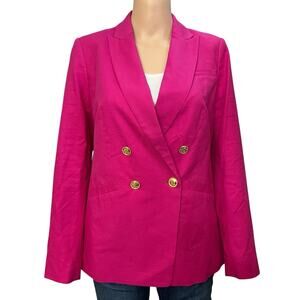 Talbots Double Breasted Blazer Size 2 Cotton Linen Hot Pink Gold Button Preppy